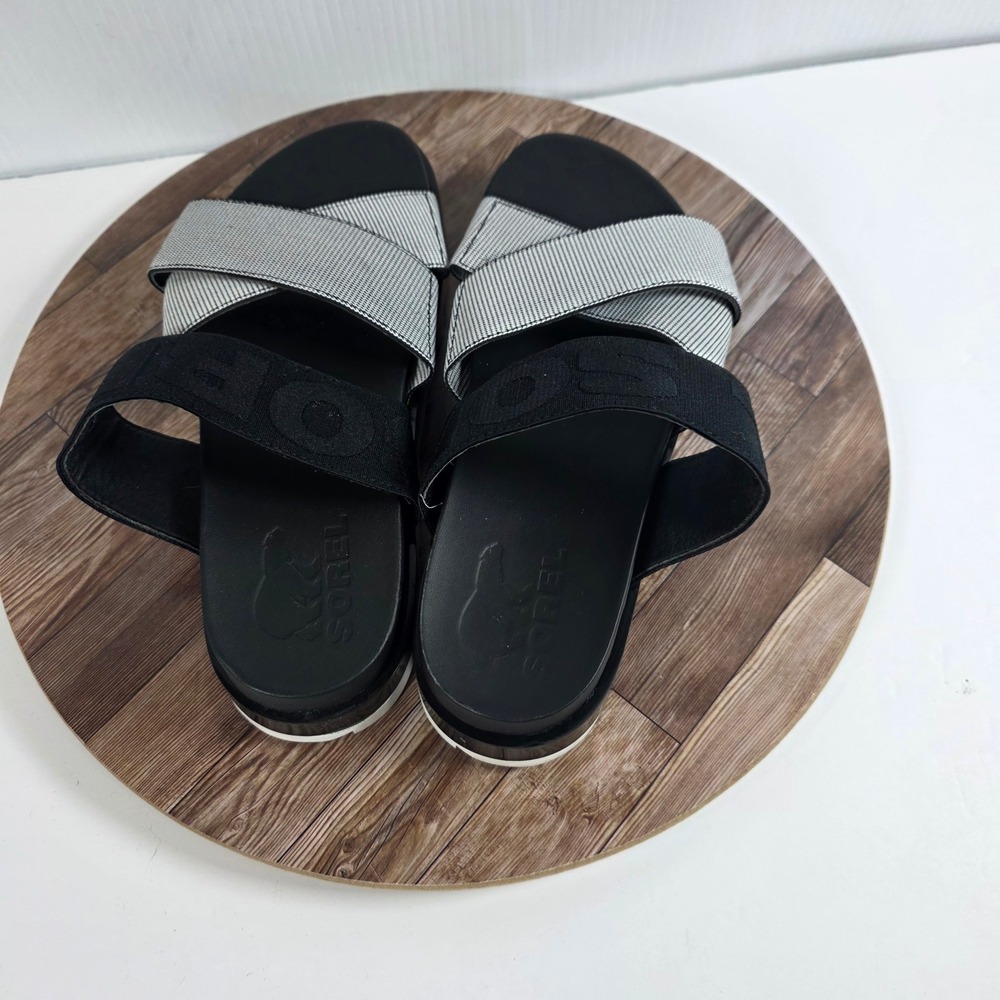 Sorel Roaming Sport Slide Sandals Womens 7 Black White Crisscross Elastic Strap - Picture 6 of 8